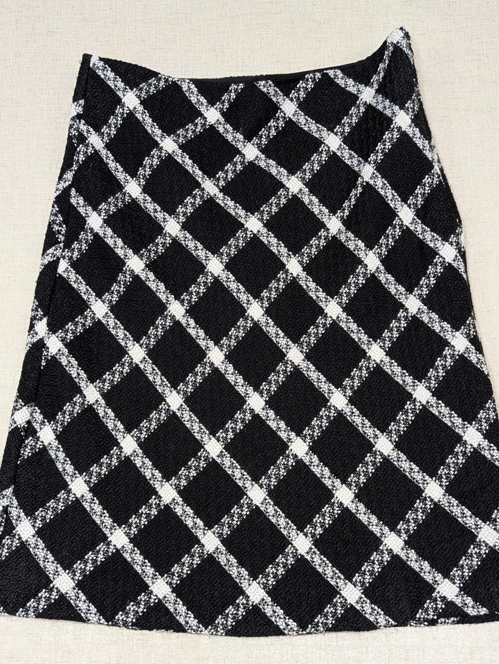 Ann Taylor Black White Diamond Check A-Line Skirt 14P Lined